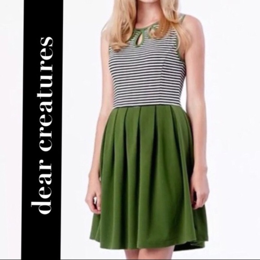 Dear creatures green, black, white stripe dress